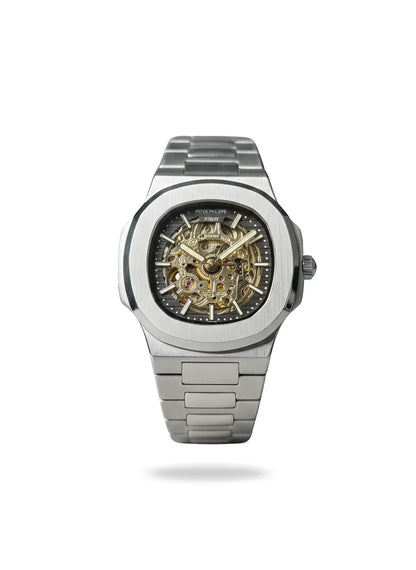 PATEK PHILIPPE CHRONOGRAPH WATCH black WITH STAINLESS STEEL SILVER BELT
